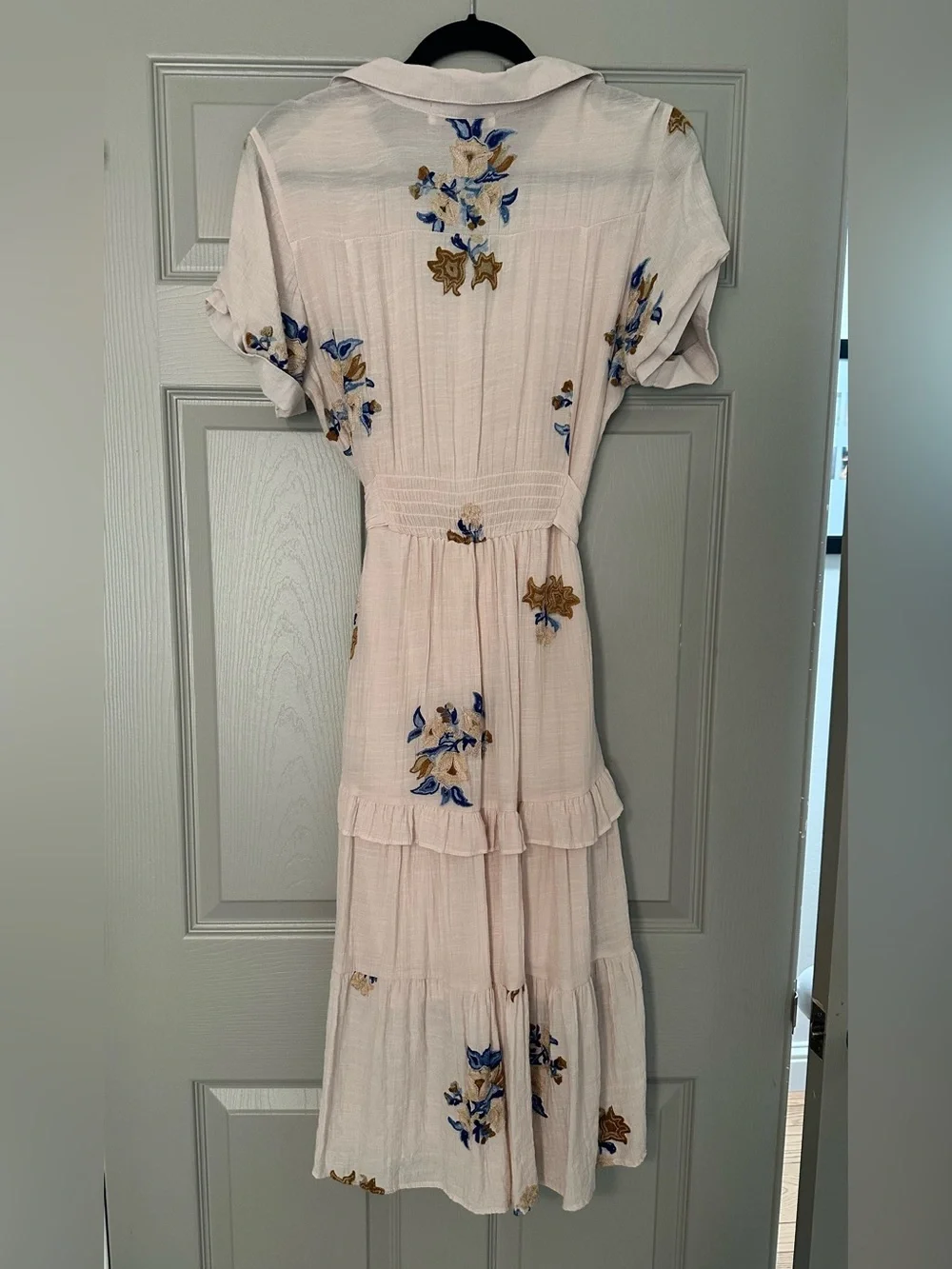 Figueroa & Flower Tiered Midi Dress With Embroidered Floral Accents